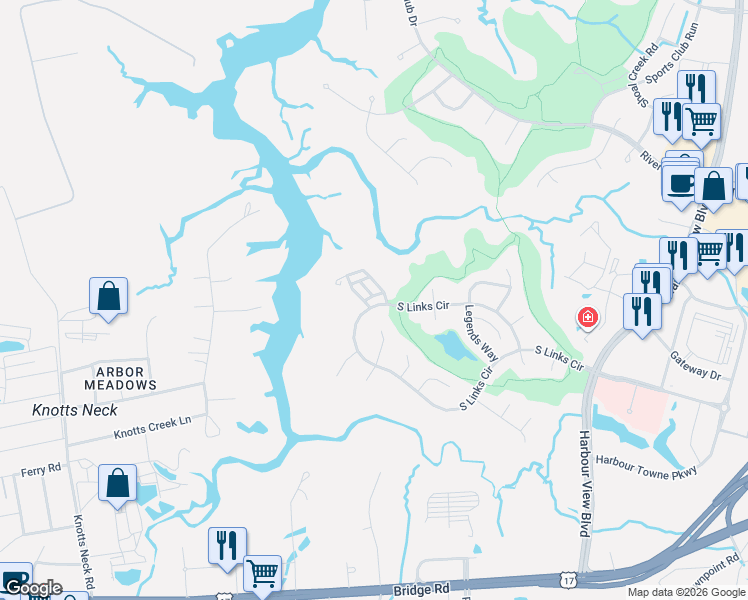 map of restaurants, bars, coffee shops, grocery stores, and more near 2008 Soundings Crescent Court in Suffolk