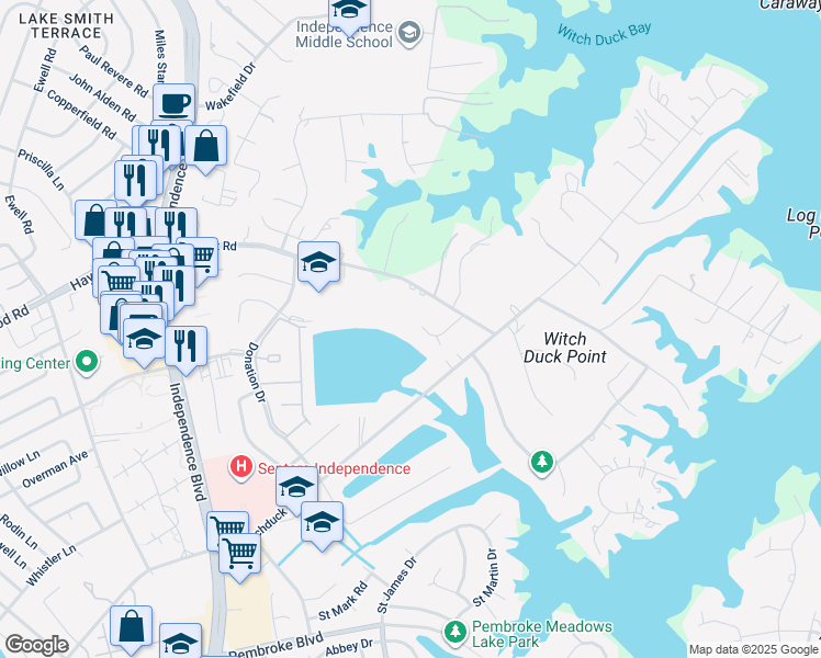 map of restaurants, bars, coffee shops, grocery stores, and more near 4229 Mercedes Court in Virginia Beach