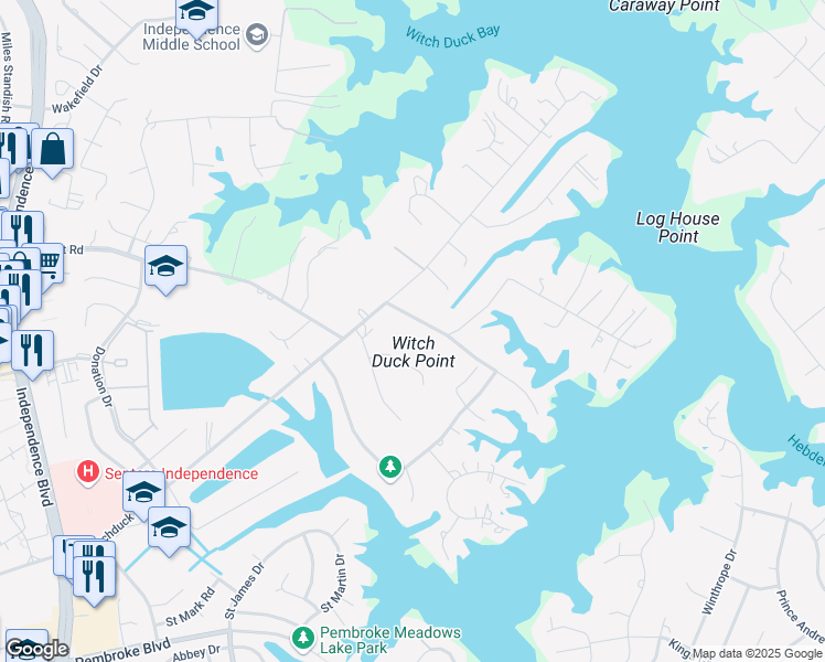 map of restaurants, bars, coffee shops, grocery stores, and more near 4117 Richardson Road in Virginia Beach