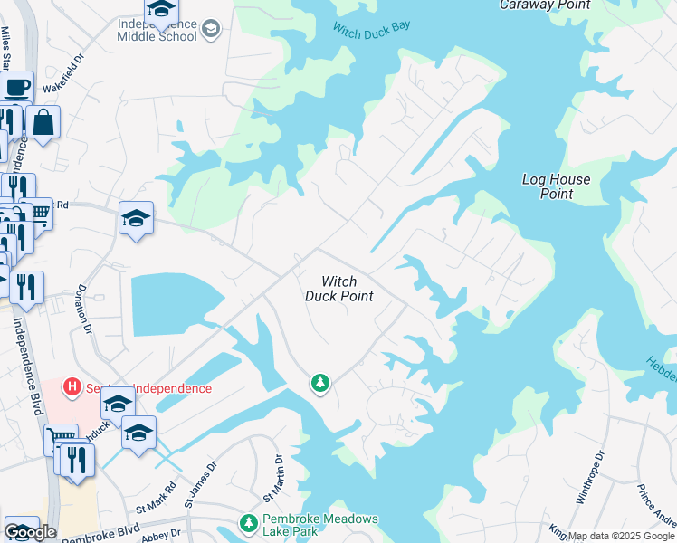 map of restaurants, bars, coffee shops, grocery stores, and more near 4117 Richardson Road in Virginia Beach