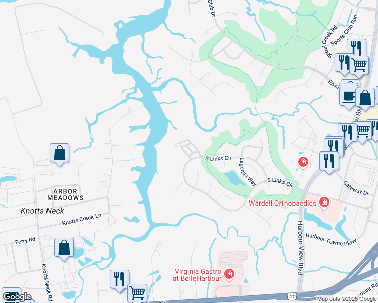map of restaurants, bars, coffee shops, grocery stores, and more near 1002 Skiffs Landing Lane in Suffolk