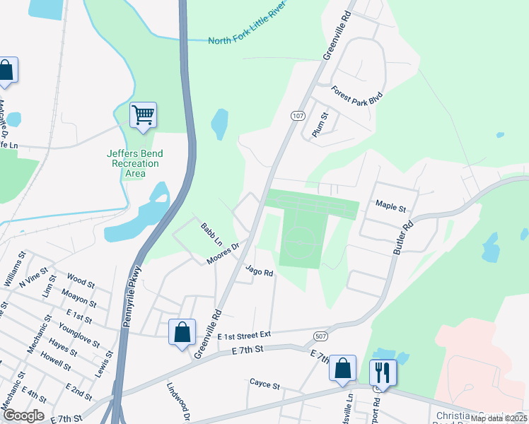 map of restaurants, bars, coffee shops, grocery stores, and more near 2046-2048 Greenville Road in Hopkinsville