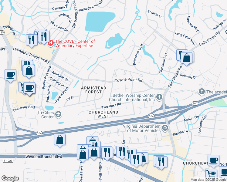 map of restaurants, bars, coffee shops, grocery stores, and more near 3809 Red Barn Road in Portsmouth