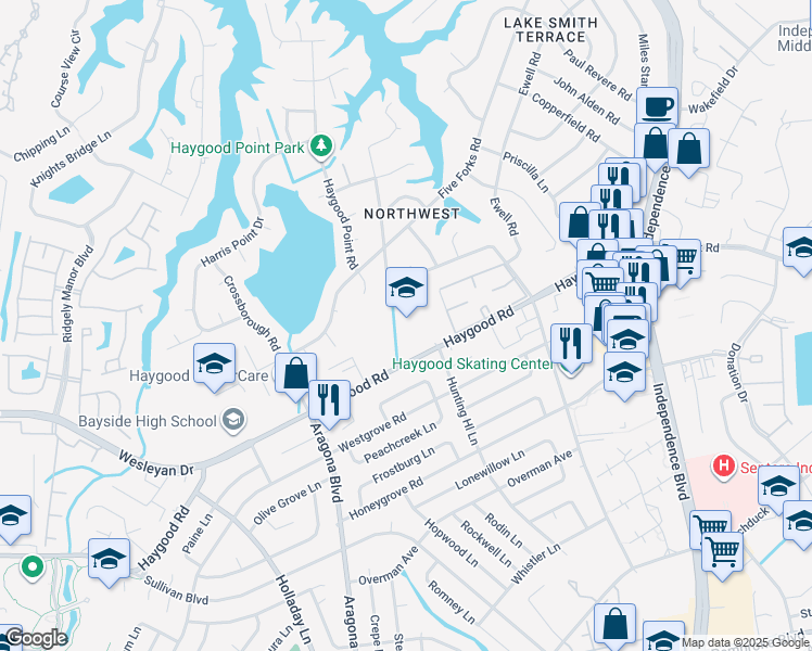 map of restaurants, bars, coffee shops, grocery stores, and more near 4808 Haygood Road in Virginia Beach
