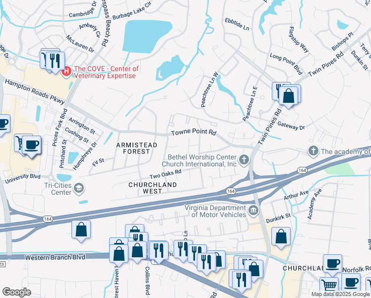 map of restaurants, bars, coffee shops, grocery stores, and more near 27 Old Church Circle in Portsmouth