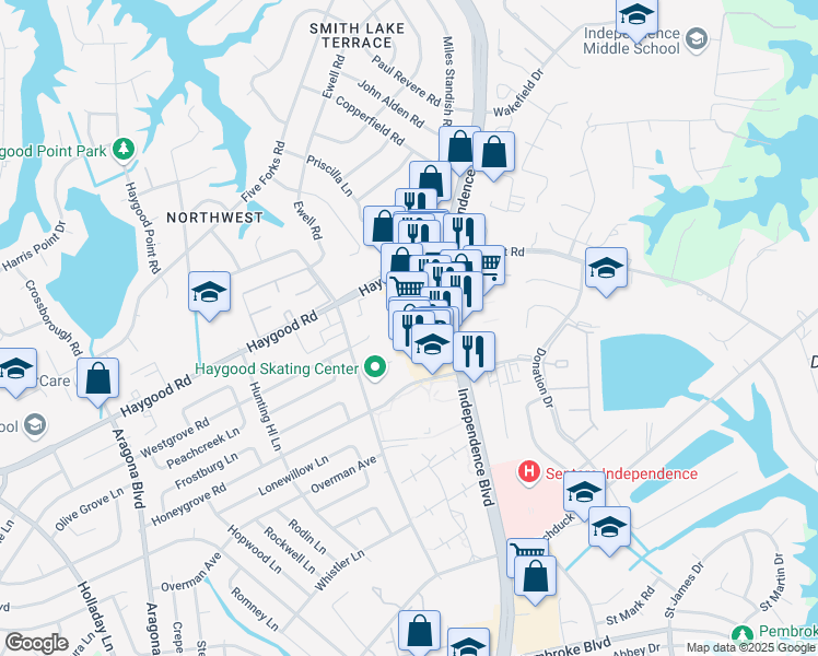 map of restaurants, bars, coffee shops, grocery stores, and more near 1069 Independence Boulevard in Virginia Beach