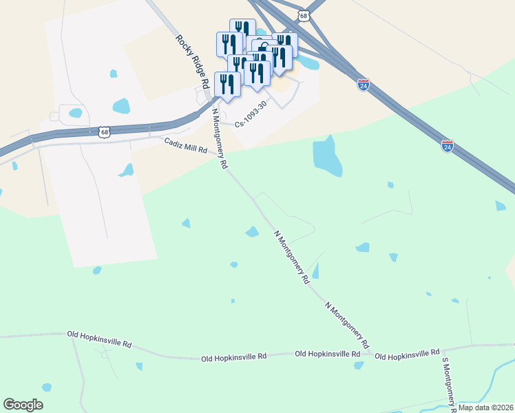 map of restaurants, bars, coffee shops, grocery stores, and more near North Montgomery Road in Cadiz