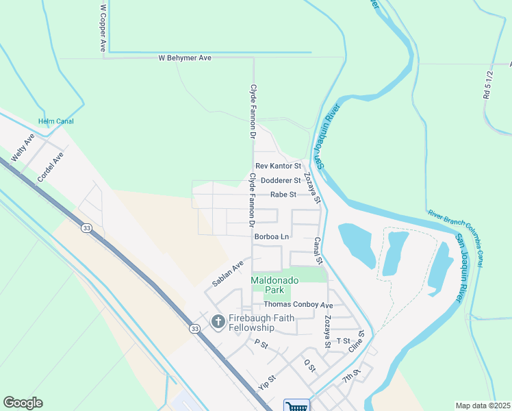 map of restaurants, bars, coffee shops, grocery stores, and more near 619 McClain Street in Firebaugh