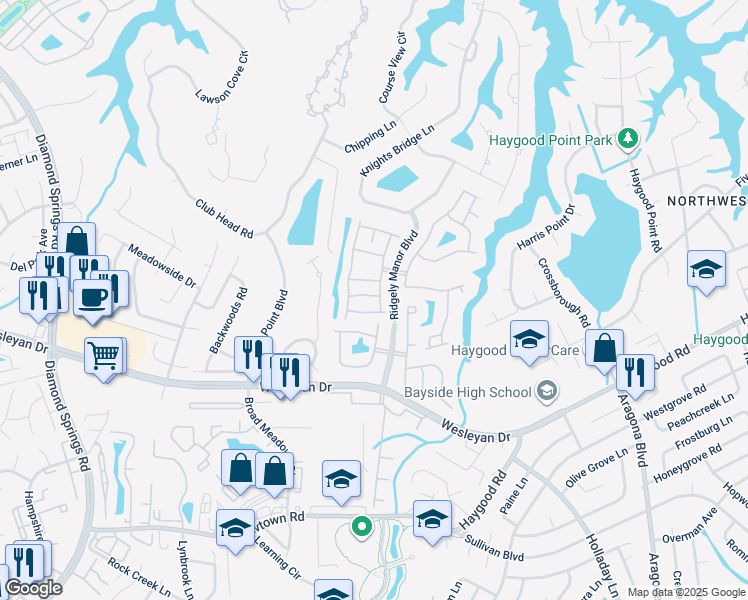 map of restaurants, bars, coffee shops, grocery stores, and more near 5305 Fareham Lane in Virginia Beach