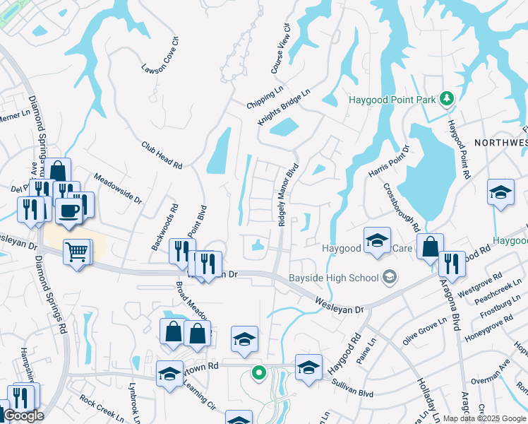 map of restaurants, bars, coffee shops, grocery stores, and more near 5313 Fareham Lane in Virginia Beach