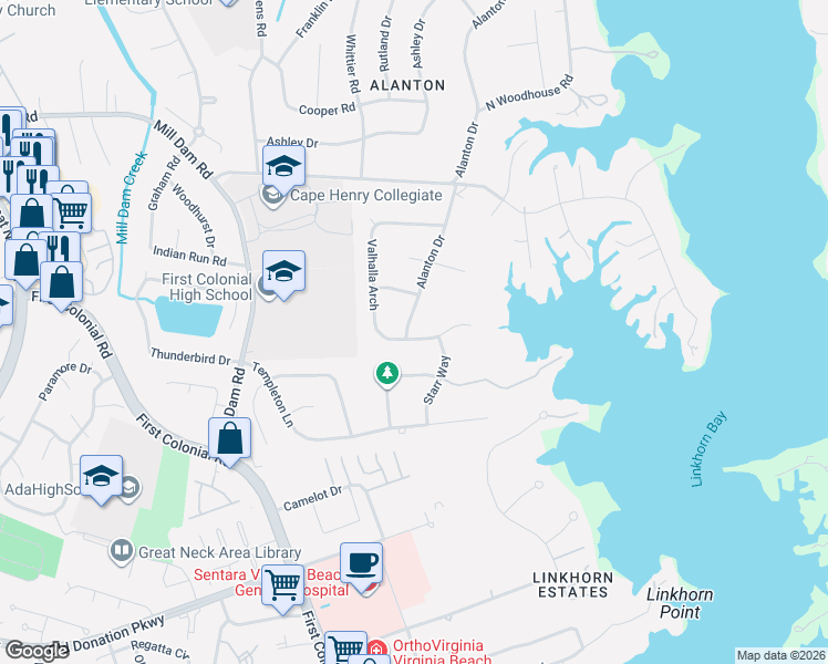 map of restaurants, bars, coffee shops, grocery stores, and more near 1248 Alanton Drive in Virginia Beach