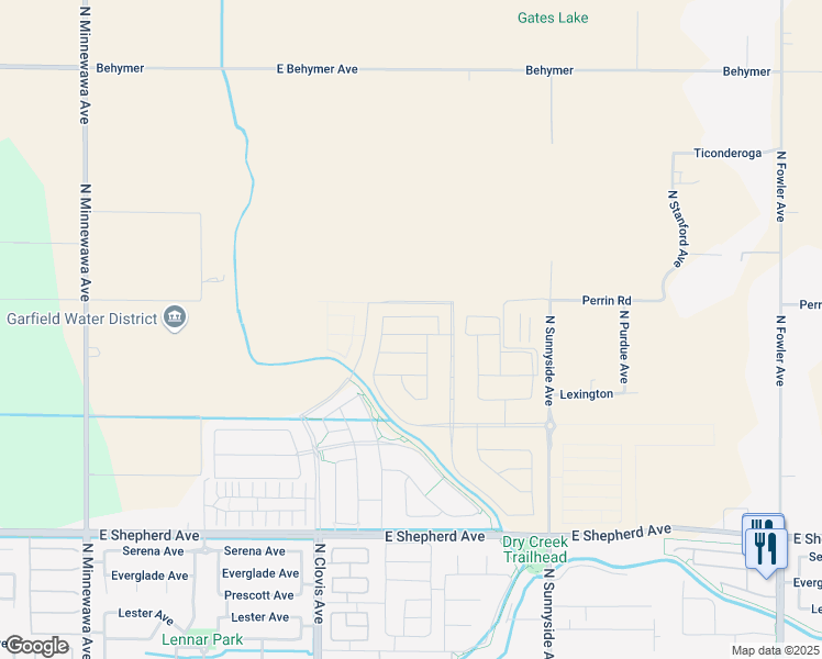 map of restaurants, bars, coffee shops, grocery stores, and more near 1039 Plum Tree Avenue in Clovis