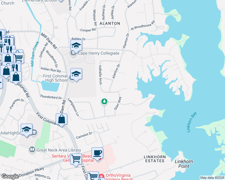 map of restaurants, bars, coffee shops, grocery stores, and more near 1248 Alanton Dr in Virginia Beach