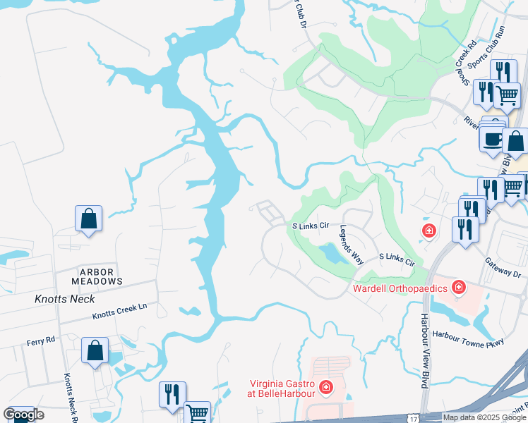 map of restaurants, bars, coffee shops, grocery stores, and more near 1012 Skiffs Landing Lane in Suffolk