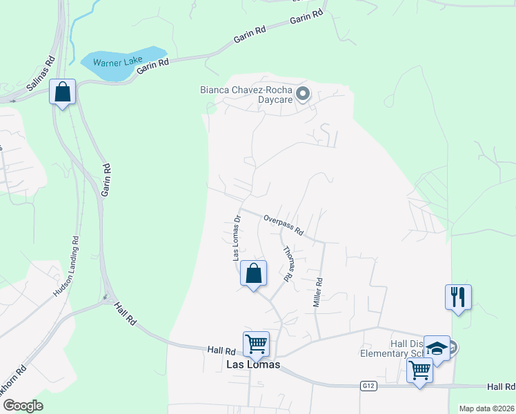 map of restaurants, bars, coffee shops, grocery stores, and more near 25 Overpass Road in Watsonville