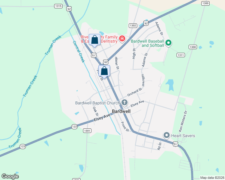 map of restaurants, bars, coffee shops, grocery stores, and more near 464 U.S. 51 in Bardwell