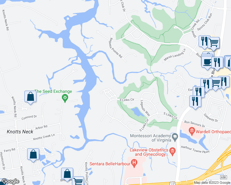 map of restaurants, bars, coffee shops, grocery stores, and more near 2012 Soundings Crescent Court in Suffolk