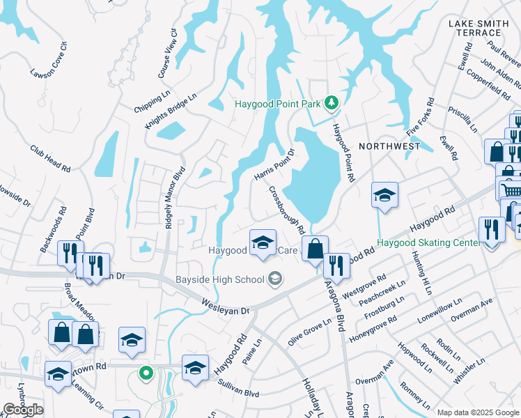 map of restaurants, bars, coffee shops, grocery stores, and more near 705 Rustic Court in Virginia Beach