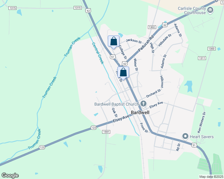 map of restaurants, bars, coffee shops, grocery stores, and more near Mill Street in Bardwell