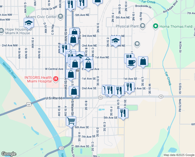 map of restaurants, bars, coffee shops, grocery stores, and more near 98 D Street Southeast in Miami