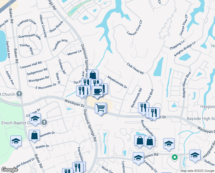 map of restaurants, bars, coffee shops, grocery stores, and more near 5341 Hickory Ridge Court in Virginia Beach