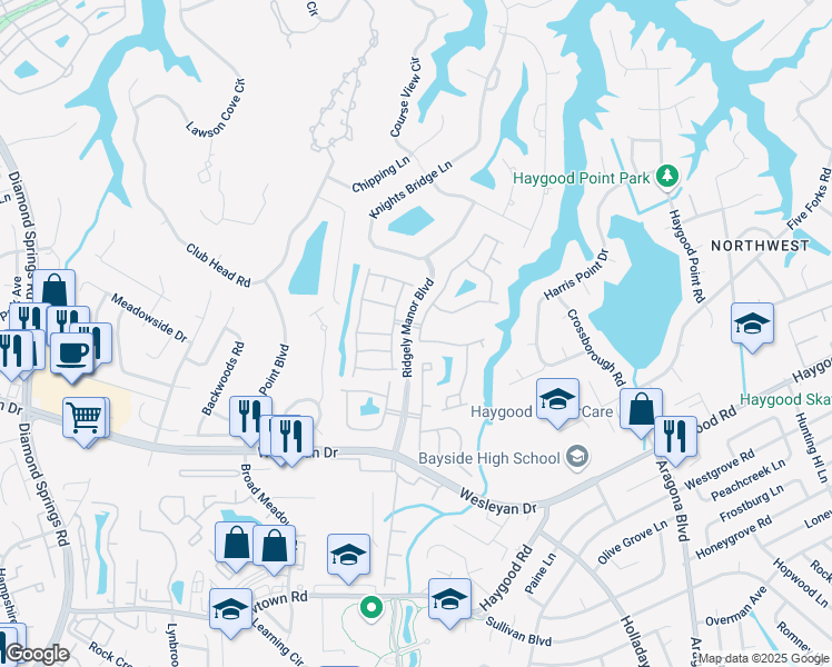 map of restaurants, bars, coffee shops, grocery stores, and more near 1105 Belmeade Drive in Virginia Beach