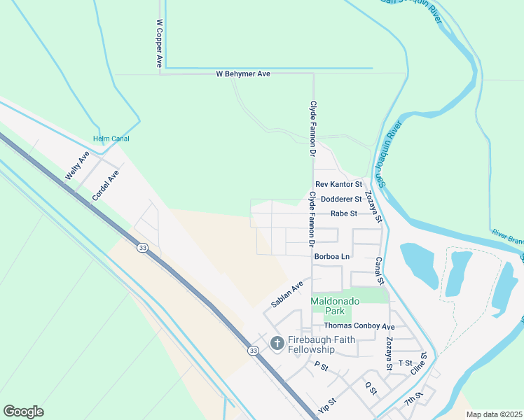 map of restaurants, bars, coffee shops, grocery stores, and more near 485 Rabe Street in Firebaugh