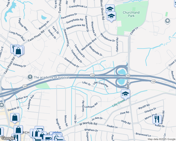 map of restaurants, bars, coffee shops, grocery stores, and more near 5232 Crabtree Place in Portsmouth