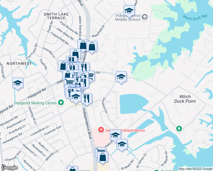 map of restaurants, bars, coffee shops, grocery stores, and more near 4508 Drum Castle Court in Virginia Beach