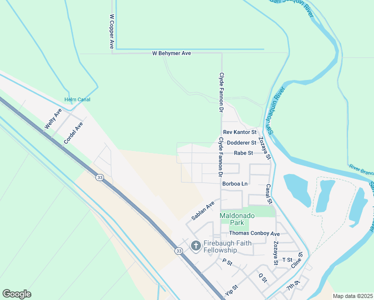 map of restaurants, bars, coffee shops, grocery stores, and more near 485 Rabe Street in Firebaugh