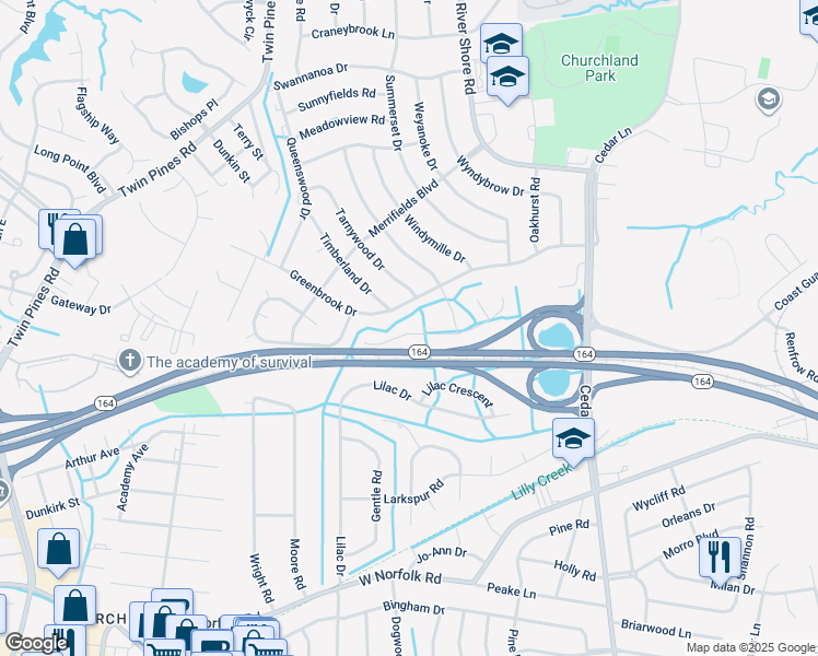map of restaurants, bars, coffee shops, grocery stores, and more near 5228 Crabtree Place in Portsmouth