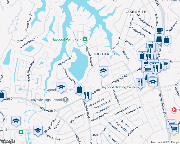 map of restaurants, bars, coffee shops, grocery stores, and more near 883 5 Forks Road in Virginia Beach