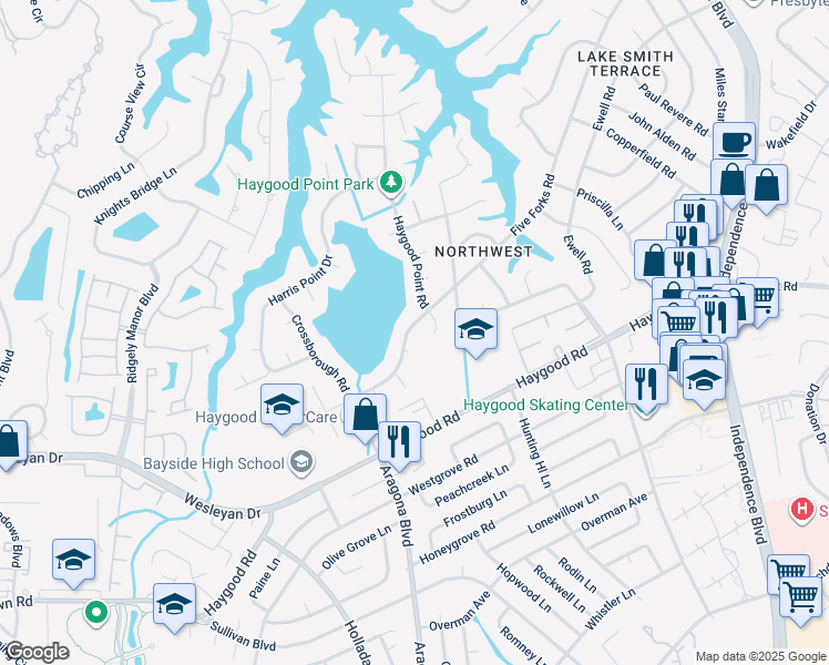 map of restaurants, bars, coffee shops, grocery stores, and more near 883 5 Forks Road in Virginia Beach
