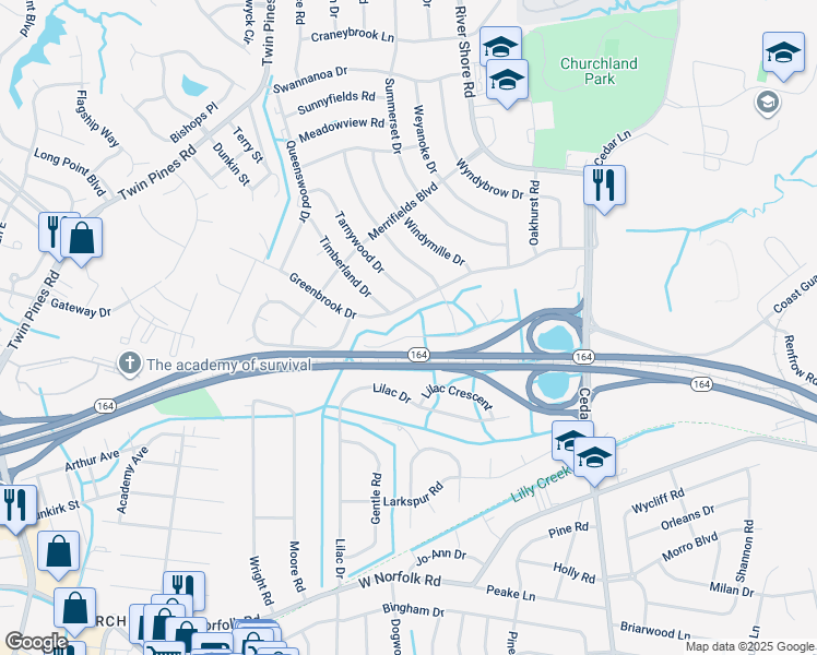map of restaurants, bars, coffee shops, grocery stores, and more near 5228 Crabtree Place in Portsmouth