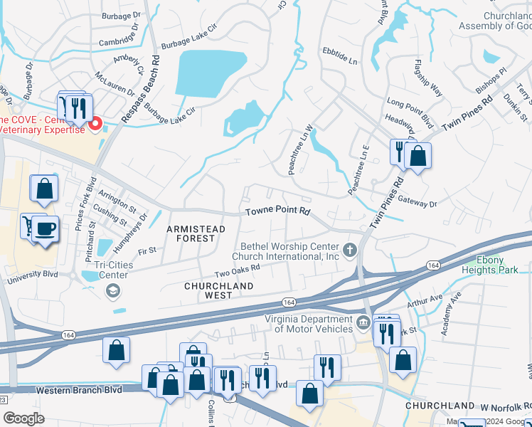 map of restaurants, bars, coffee shops, grocery stores, and more near 15 Old Church Cir in Portsmouth