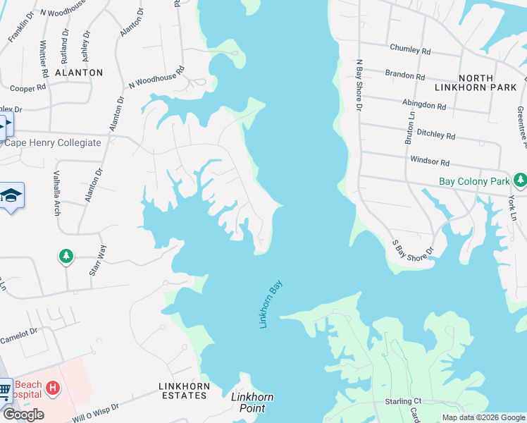 map of restaurants, bars, coffee shops, grocery stores, and more near 1516 Duke of Windsor Road in Virginia Beach