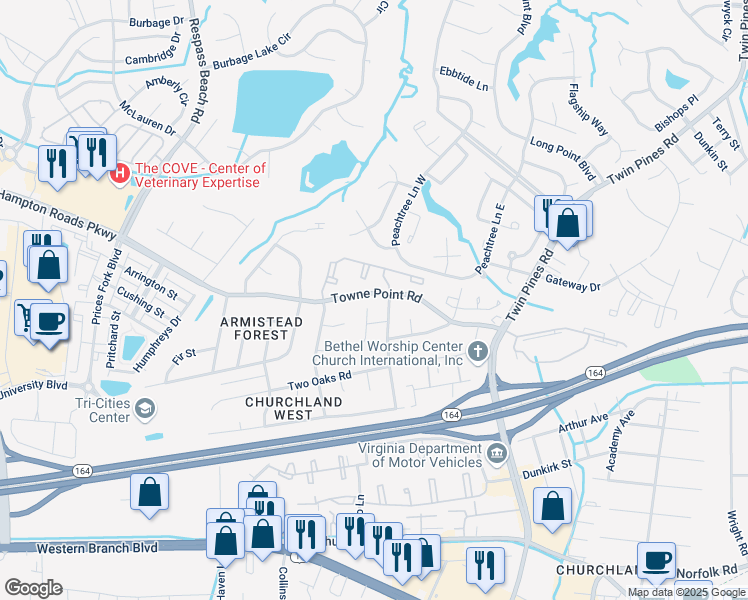 map of restaurants, bars, coffee shops, grocery stores, and more near 11 Old Church Circle in Portsmouth