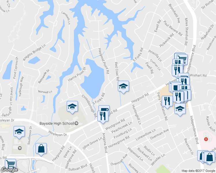 map of restaurants, bars, coffee shops, grocery stores, and more near 887 5 Forks Road in Virginia Beach