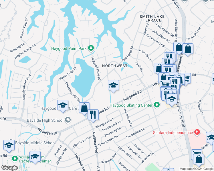 map of restaurants, bars, coffee shops, grocery stores, and more near 4605 Red Coat Road in Virginia Beach