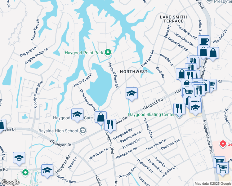 map of restaurants, bars, coffee shops, grocery stores, and more near 887 5 Forks Road in Virginia Beach