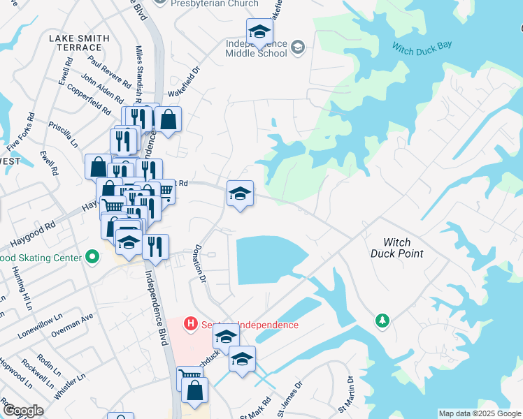 map of restaurants, bars, coffee shops, grocery stores, and more near 4409 Wishart Road in Virginia Beach