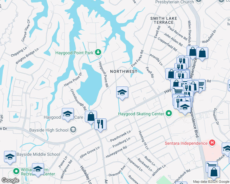 map of restaurants, bars, coffee shops, grocery stores, and more near 4605 Red Coat Road in Virginia Beach