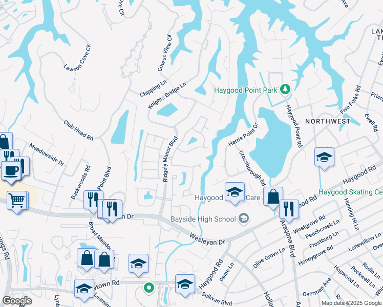map of restaurants, bars, coffee shops, grocery stores, and more near 5228 Averham Drive in Virginia Beach