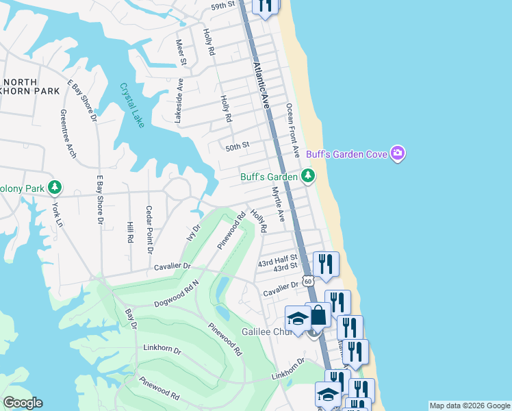 map of restaurants, bars, coffee shops, grocery stores, and more near 241 Bay Colony Drive in Virginia Beach