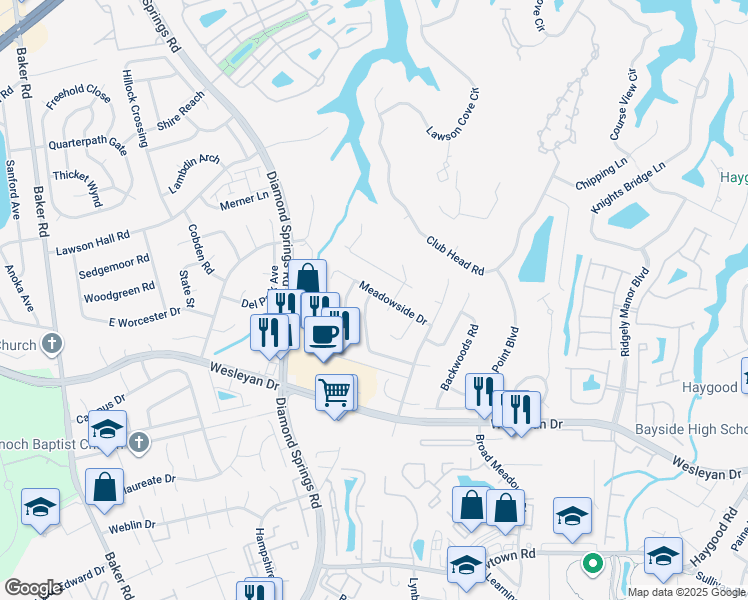 map of restaurants, bars, coffee shops, grocery stores, and more near 5348 Hickory Ridge Court in Virginia Beach