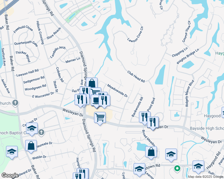 map of restaurants, bars, coffee shops, grocery stores, and more near 5348 Hickory Ridge Court in Virginia Beach