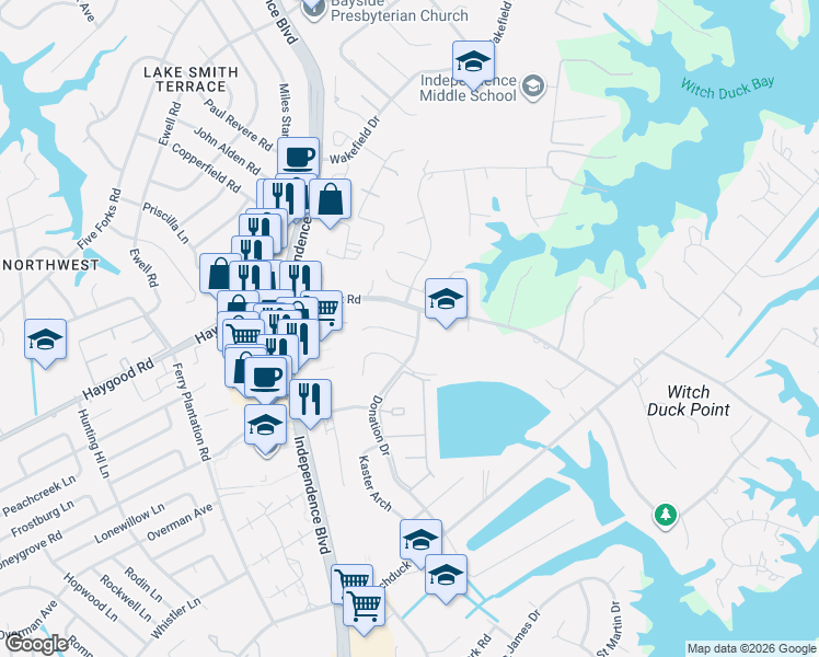 map of restaurants, bars, coffee shops, grocery stores, and more near 4500 Yarmouth Court in Virginia Beach