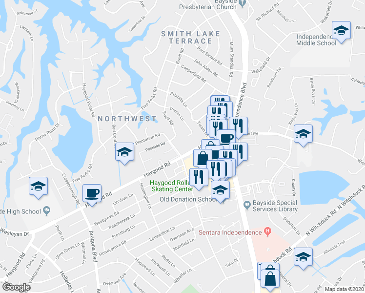 map of restaurants, bars, coffee shops, grocery stores, and more near 4672 Haygood Rd in Virginia Beach