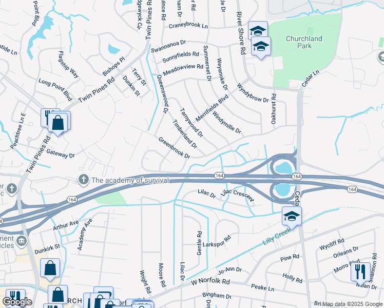 map of restaurants, bars, coffee shops, grocery stores, and more near 5304 Greenbrook Drive in Portsmouth