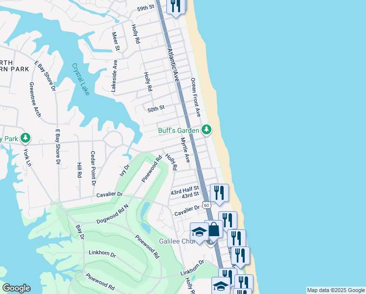 map of restaurants, bars, coffee shops, grocery stores, and more near 217 Bay Colony Drive in Virginia Beach